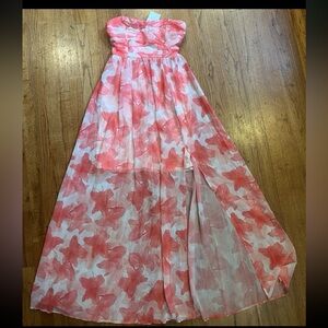 NWT - Cherley small Floral Pink lined  gown Dress with high slit